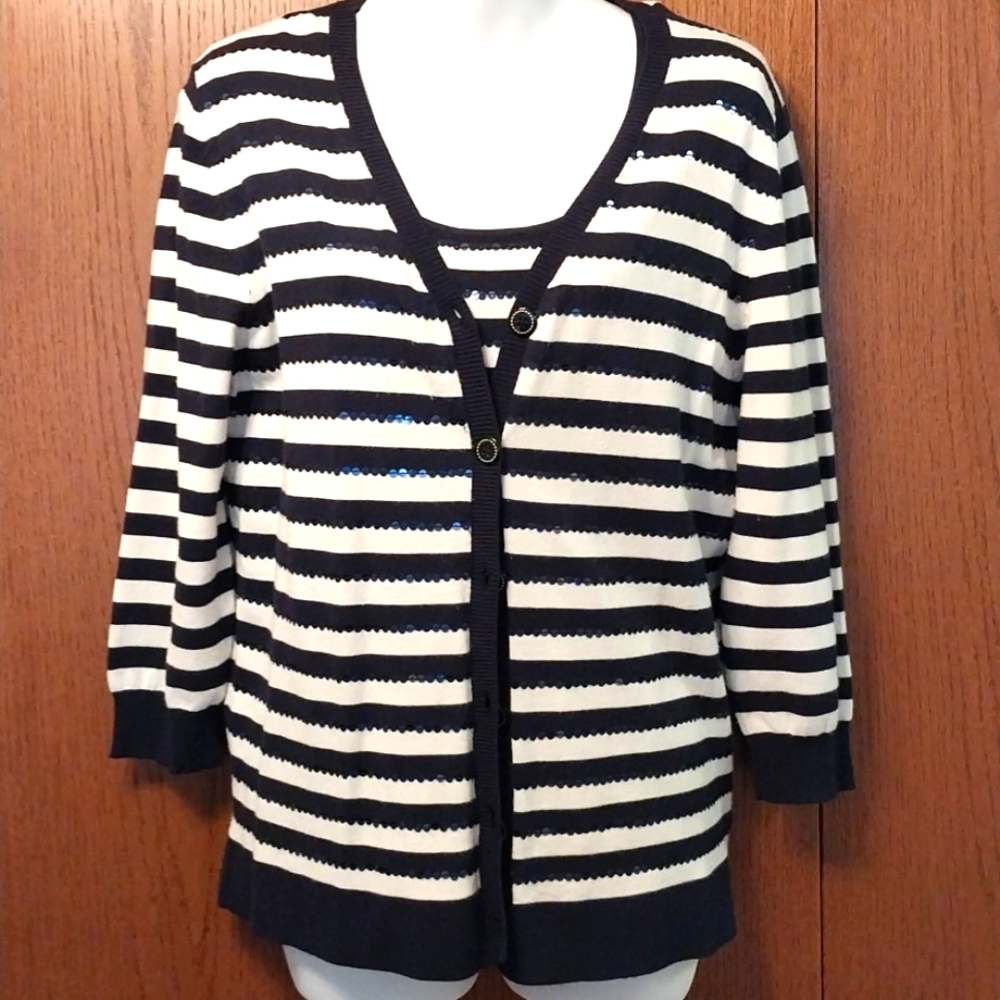 LARK LANE BRAND SEQUIN STRIPED COMBO TOP size medium